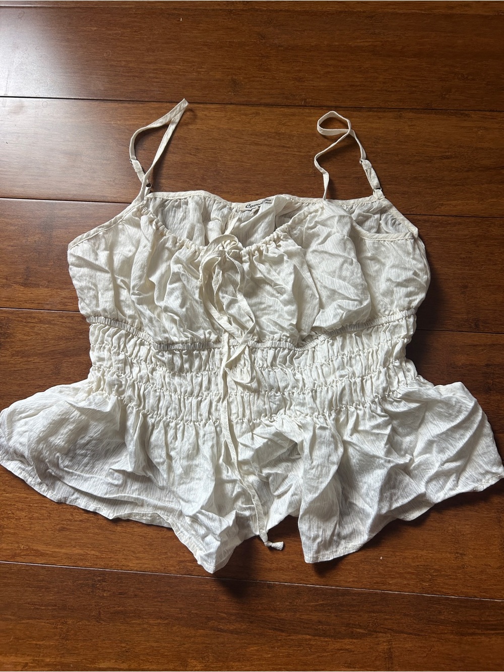 White Smocked Cami Tank Top with Adjustable Straps